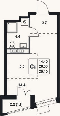 Планировка: Студия, 28 м²