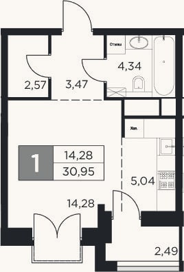 Планировка: Студия, 29,7 м²