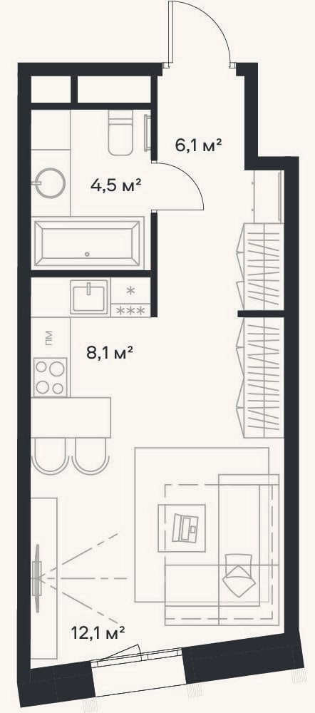 Планировка: Студия, 30,8 м²