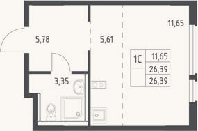 Планировка: Студия, 26,4 м²