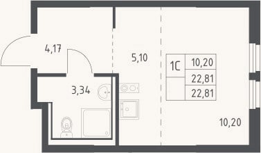 Планировка: Студия, 22,8 м²