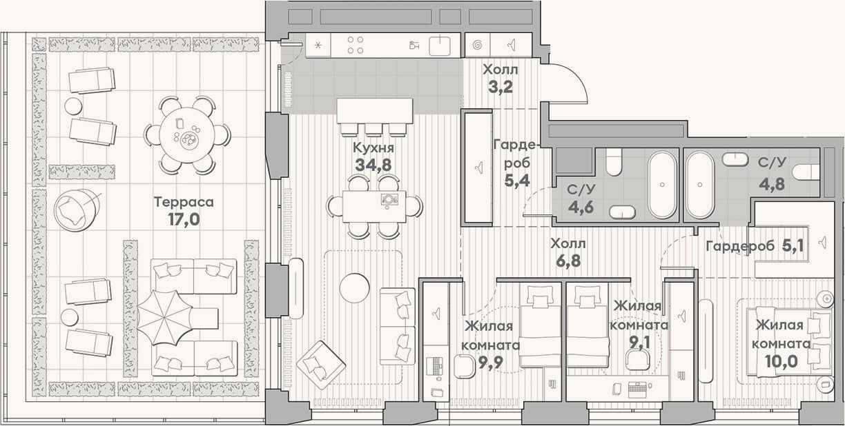 Планировка: 4+ к, 93,7 м²
