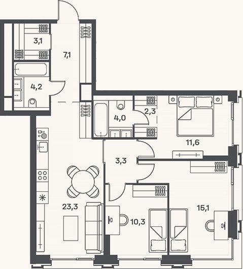 Планировка: 4+ к, 84,3 м²