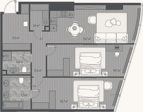 Планировка: 3-к, 93,2 м²