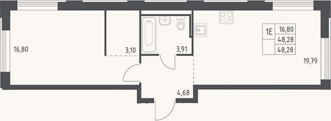 Планировка: 2-к, 48,3 м²