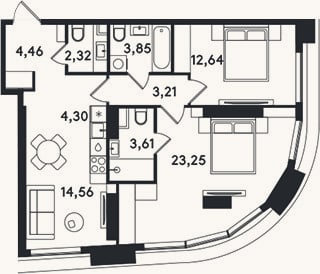 Планировка: 3-к, 72,2 м²