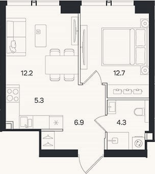 Планировка: 2-к, 41,4 м²