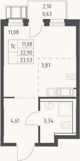 Планировка: Студия, 22,9 м²
