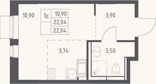 Планировка: Студия, 22 м²