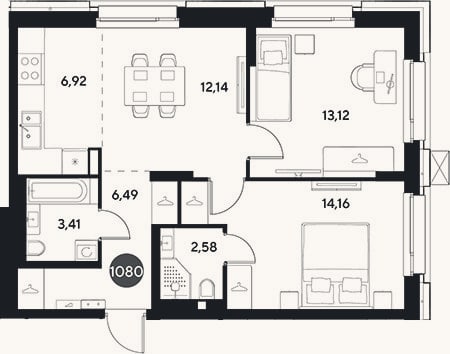 Планировка: 3-к, 58,8 м²