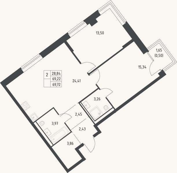 Планировка: 3-к, 69,2 м²