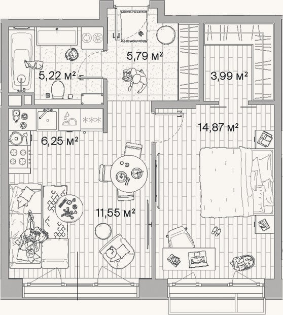 Планировка: 2-к, 47,7 м²