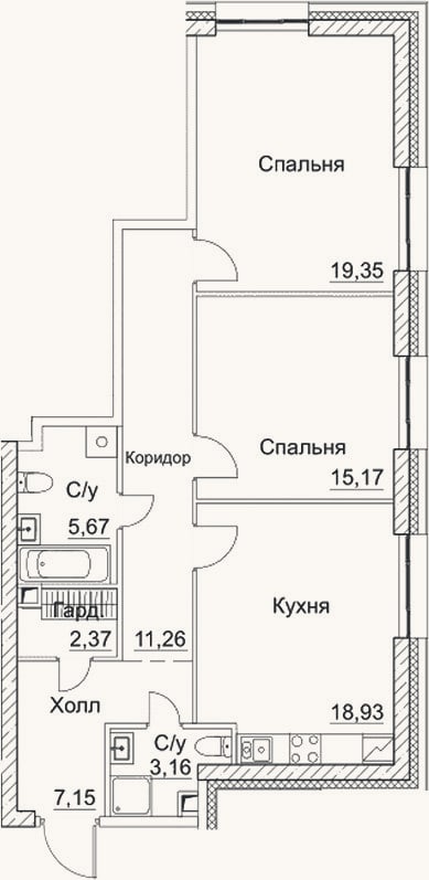 Планировка: 3-к, 83,1 м²