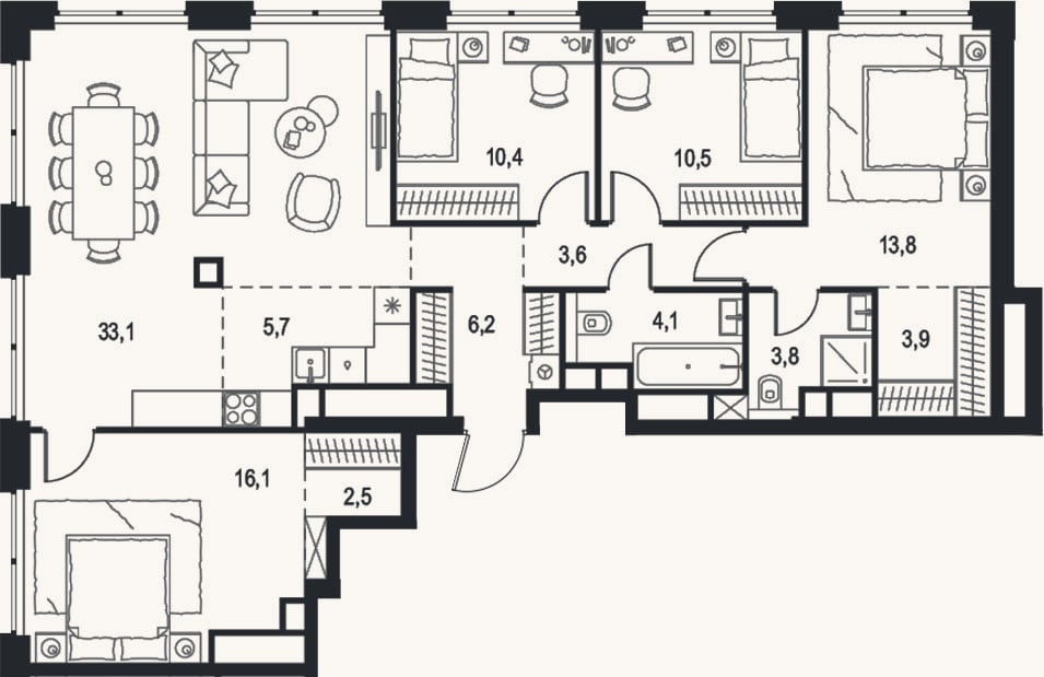 Планировка: 4+ к, 113,7 м²
