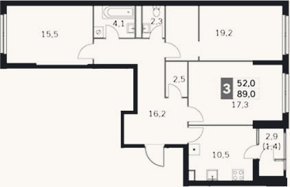 Планировка: 3-к, 86,2 м²