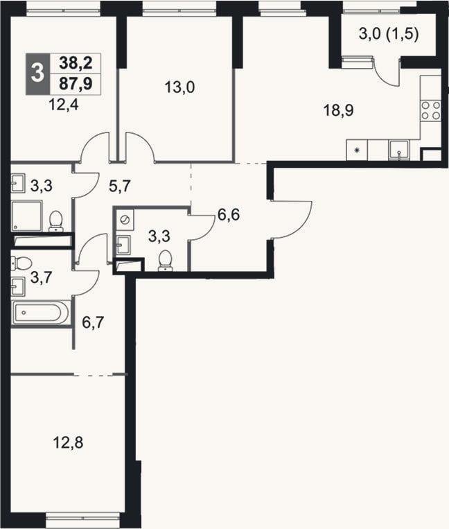 Планировка: 4+ к, 86,4 м²