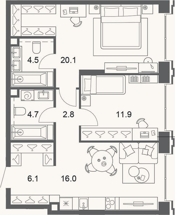 Планировка: 3-к, 66,2 м²