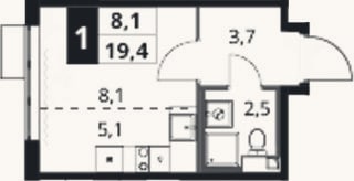 Планировка: Студия, 19,4 м²