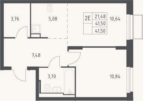 Планировка: 2-к, 41,5 м²