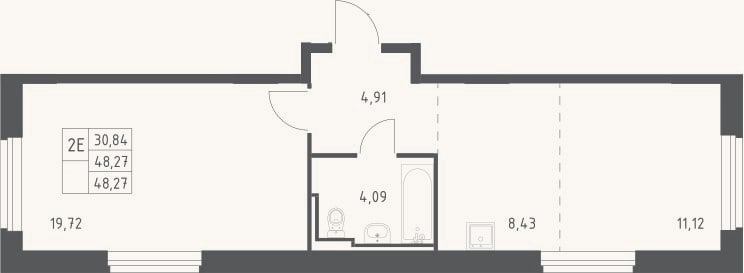 Планировка: 2-к, 48,3 м²