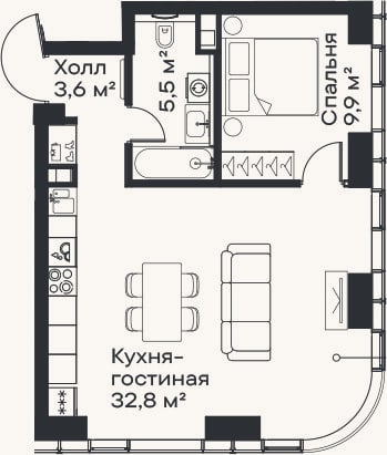 Планировка: 2-к, 51,8 м²