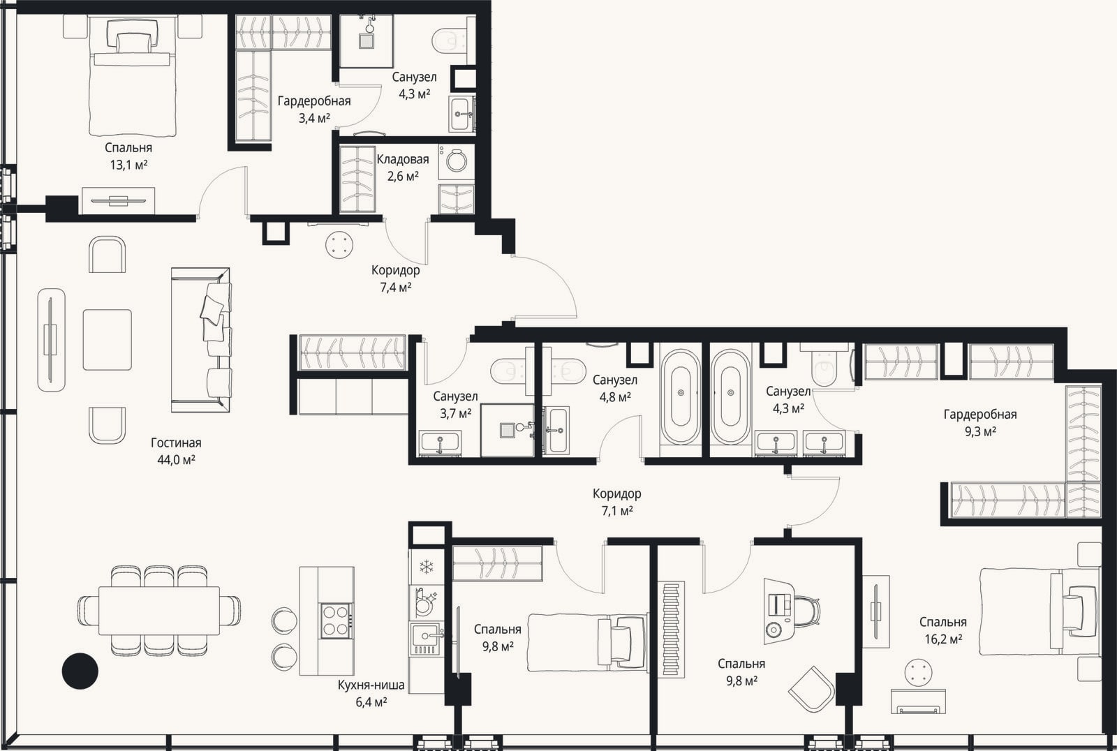 Планировка: 4+ к, 146,2 м²