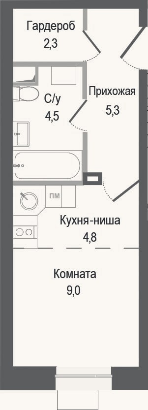 Планировка: Студия, 25,9 м²