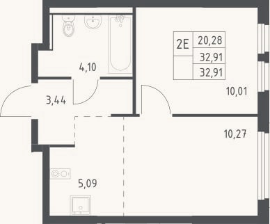 Планировка: 2-к, 32,9 м²