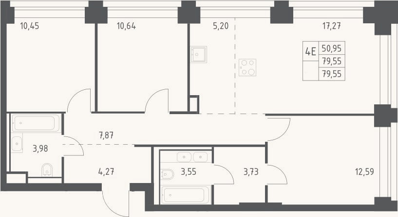 Планировка: 4+ к, 79,6 м²