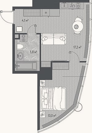 Планировка: 2-к, 40,1 м²