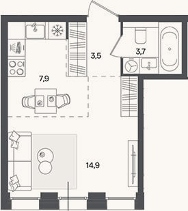 Планировка: Студия, 30 м²