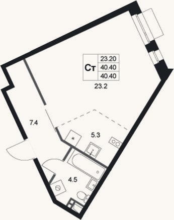 Планировка: Студия, 40,4 м²