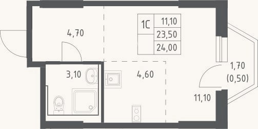 Планировка: Студия, 23,5 м²