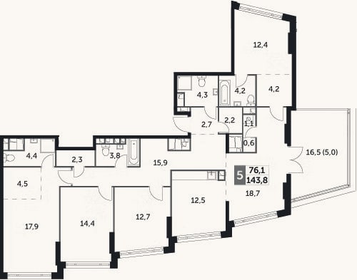 Планировка: 4+ к, 138,8 м²