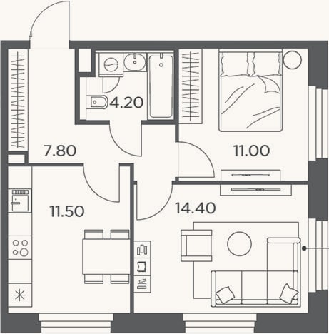 Планировка: 2-к, 48,9 м²