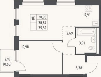Планировка: 2-к, 38,9 м²