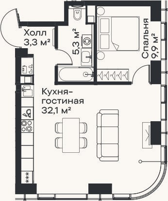 Планировка: 2-к, 50,6 м²
