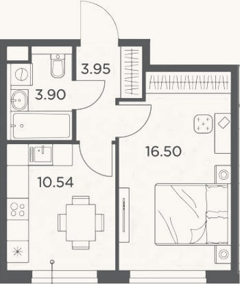 Планировка: 1-к, 34,9 м²