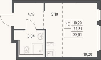 Планировка: Студия, 22,8 м²