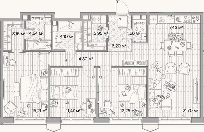Планировка: 4+ к, 96 м²