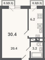 Планировка: 1-к, 29,8 м²