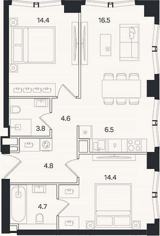 Планировка: 3-к, 69,7 м²