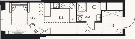 Планировка: Студия, 31,5 м²