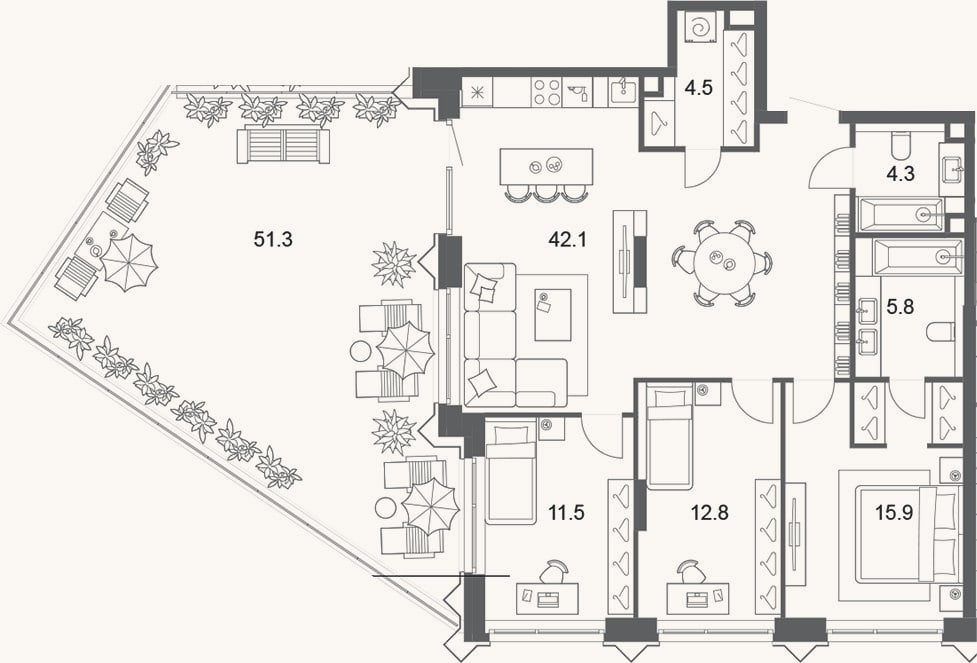 Планировка: 4+ к, 96,9 м²