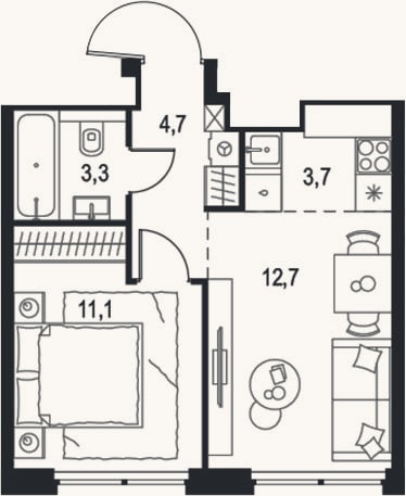 Планировка: 2-к, 35,5 м²