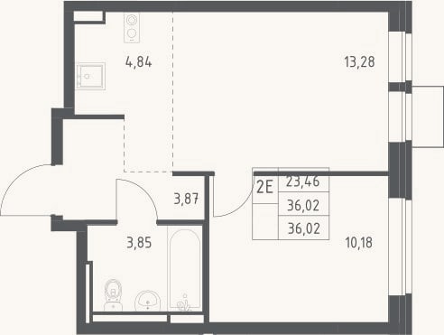 Планировка: 2-к, 36 м²