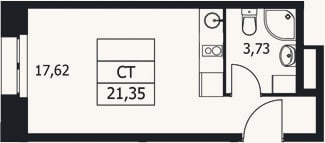Планировка: Студия, 21,4 м²