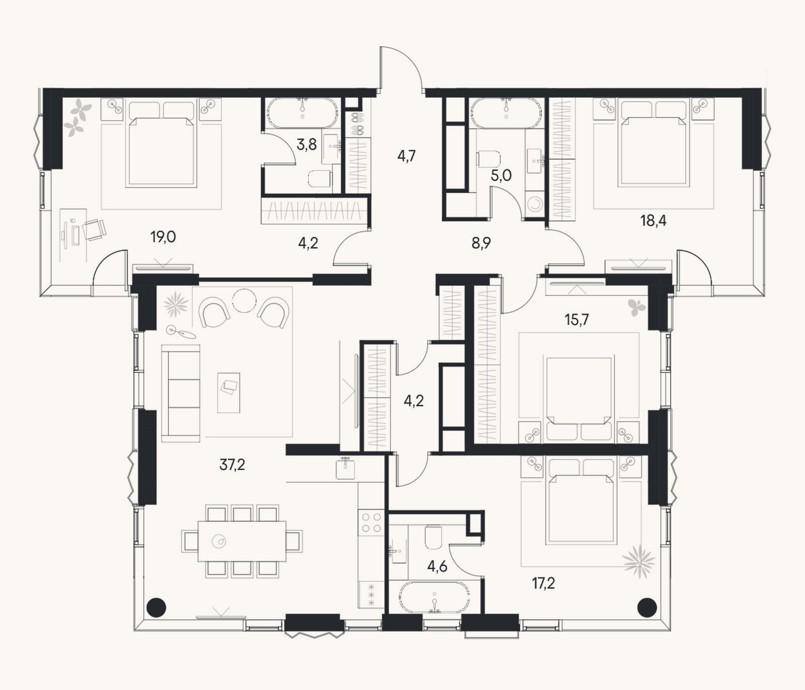 Планировка: 4+ к, 142,9 м²