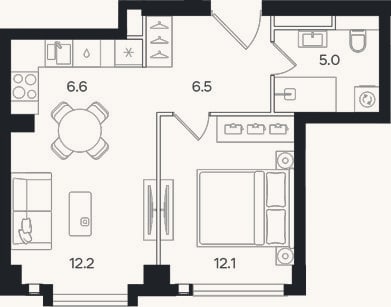 Планировка: 2-к, 42,4 м²