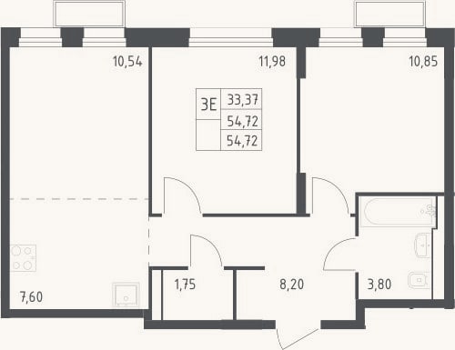 Планировка: 3-к, 54,7 м²